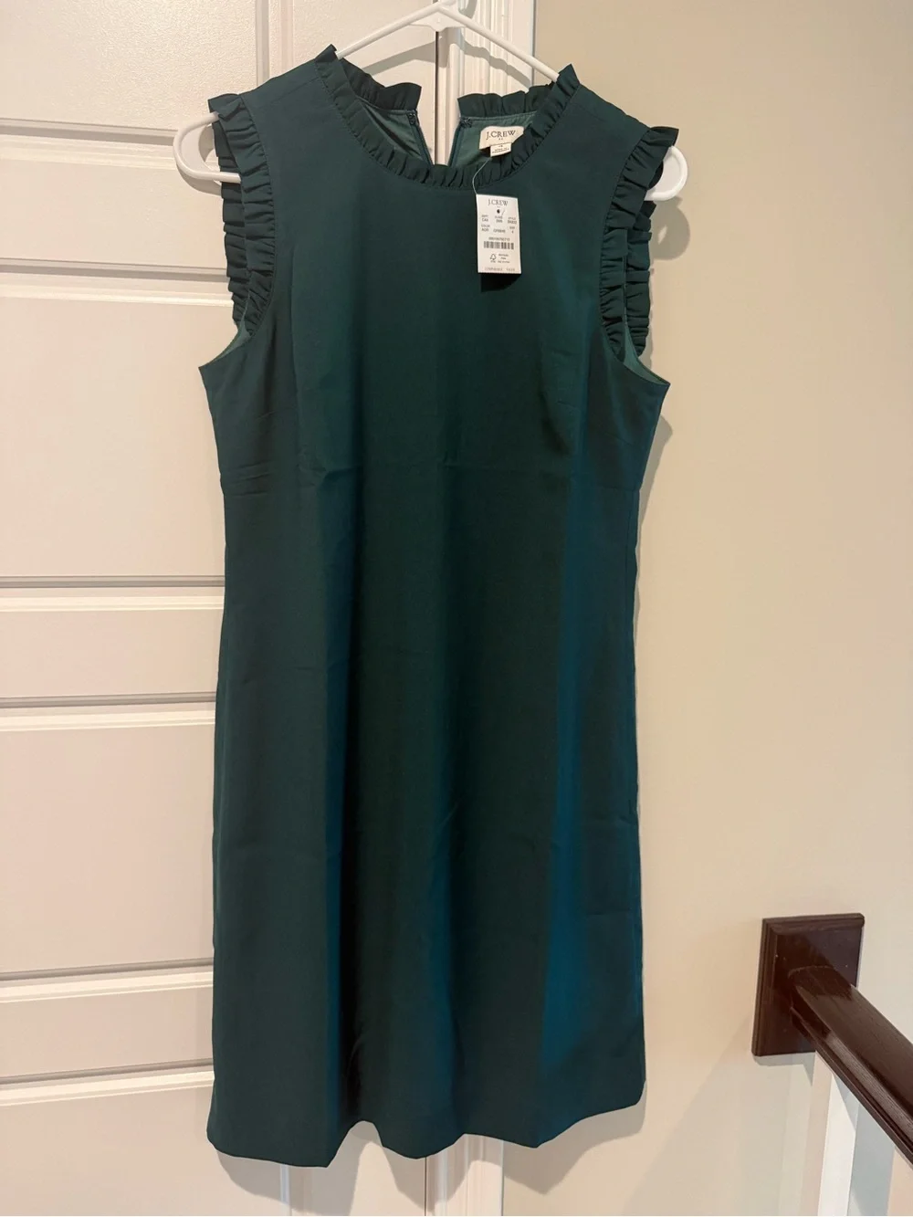 J. Crew Factory Dark Green Sleeveless Shift Dress with Ruffle Trim